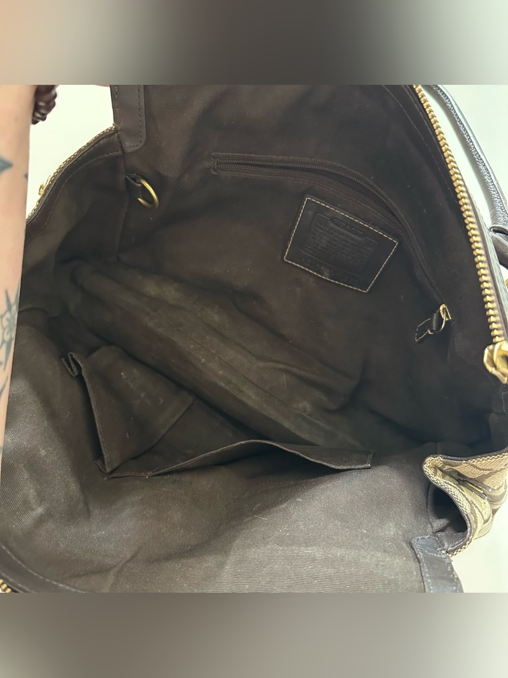 Vintage Y2K Coach Signature Hampton Satchel Shoulder Bag Turnlock Logo Tan - Picture 5 of 8